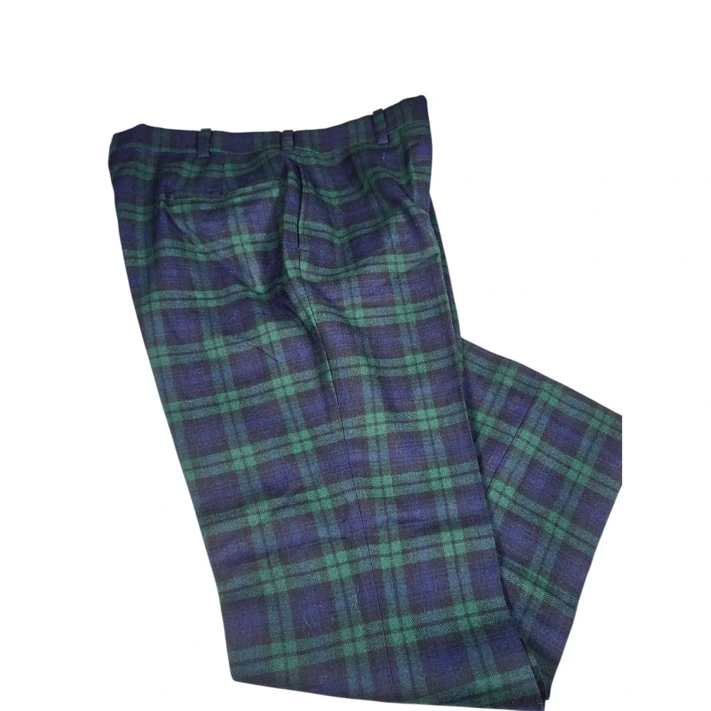 Vintage Mens Black Watch Tartan Plaid 100% Pure Wool Trousers Pants Sz 33 Preppy